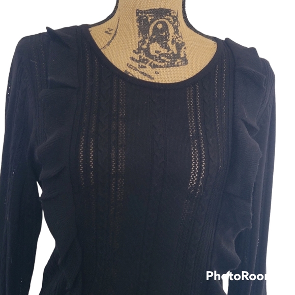 NEW large design history black sweater with ruffled front and bell sleeves - Picture 3 of 7